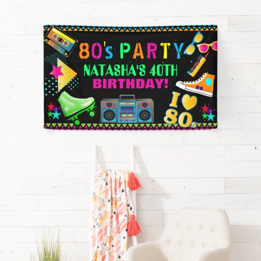 Neon 80er Geburtstagsparty Banner (Insitu)