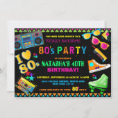 Neon 80er Geburtstagsparty Einladung (Vorderseite)