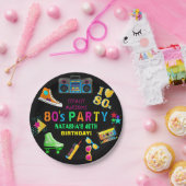 Neon 80er Geburtstagsparty Pappteller (Party)