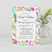 Neon 80er Jahre Retro-Funny Candy-Muster Einladung (Stehend Vorderseite)