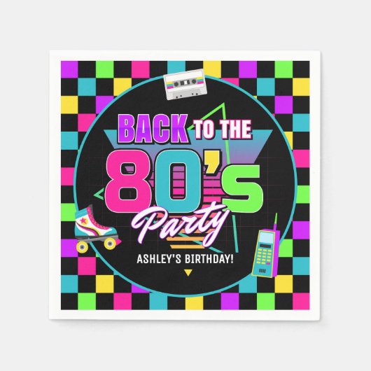 Neon 80er Retro Glow Throwback Birthday Napkins Serviette (Vorderseite)