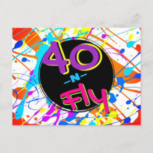 Neon 80er-Thema   40 und Fly Hip Hop 40. Geburtsta Postkarte