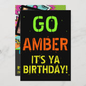 Neon 80's|90's Flashback Hip Hop Birthday Foto Einladung (Vorne/Hinten)