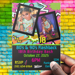 Neon 80's|90's Flashback Hip Hop Birthday Foto Einladung