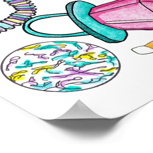 Neon 80's Retro Funny Candy Pattern Poster (Ecke)