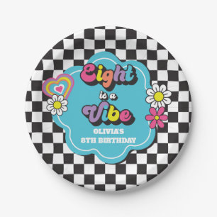 Neon 90er Retro Eight ist eine Stimmung 8. Geburts Pappteller
