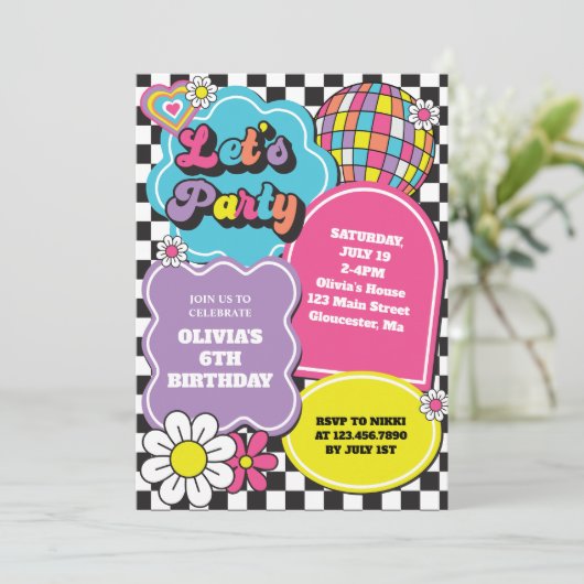 Neon 90er Retro Geburtstag Einladung (Stehend Vorderseite)