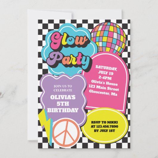 Neon 90er Retro Glow Geburtstag Einladung (Vorderseite)