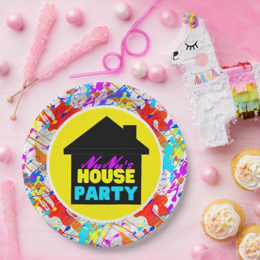 Neon 90er Retro Hip Hop Theme House Party farbenfr Pappteller (Party)
