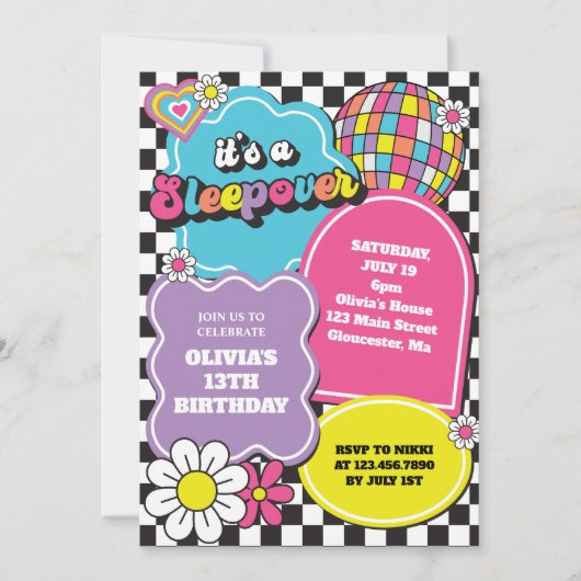 Neon 90er Retro Sleepover Geburtstag Einladung (Vorderseite)