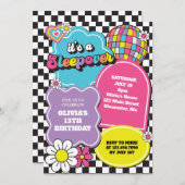 Neon 90er Retro Sleepover Geburtstag Einladung (Vorne/Hinten)