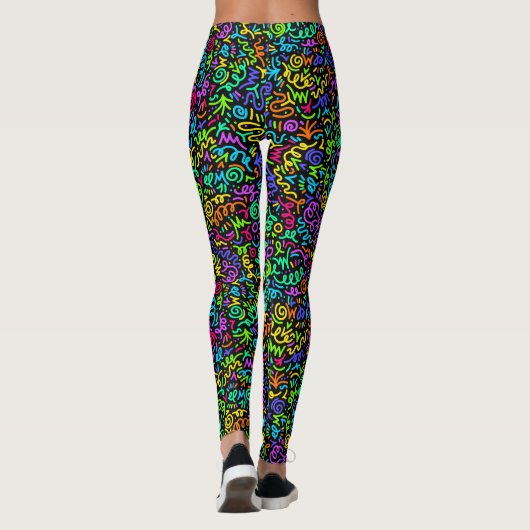 Neon 90er Squiggle Scribbles Nahtloses Muster Leggings (Rückseite)