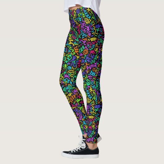 Neon 90er Squiggle Scribbles Nahtloses Muster Leggings (Links)