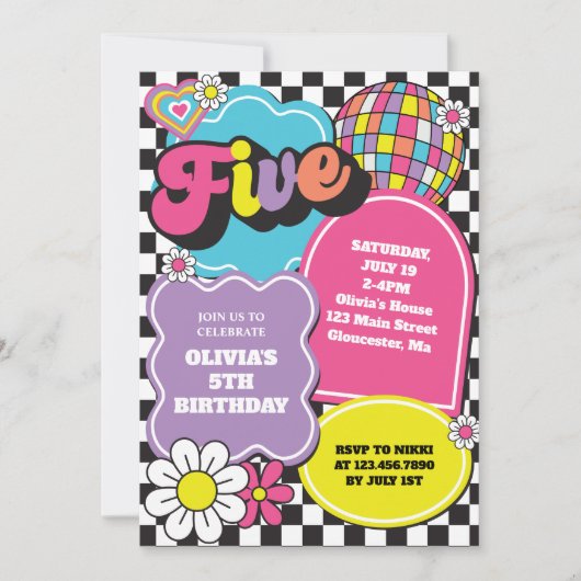 Neon 90s Retro 5. Geburtstag Einladung (Vorderseite)