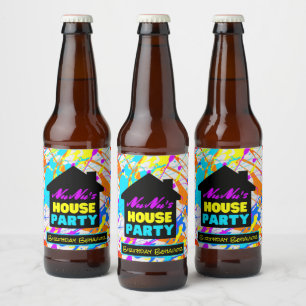 Neon 90's Retro Hip Hop Theme House Party Farblich Bierflaschenetikett