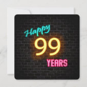 Neon 99. Geburtstag Auf Ziegelstein leuchtendes Ze Einladung (Vorderseite)