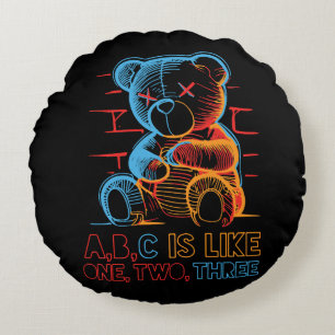 Neon-ABC-Teddybär Rundes Kissen