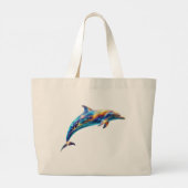 Neon Abstract Dolphin Art – Colorful Energy Wave Jumbo Stoffbeutel (Rückseite)