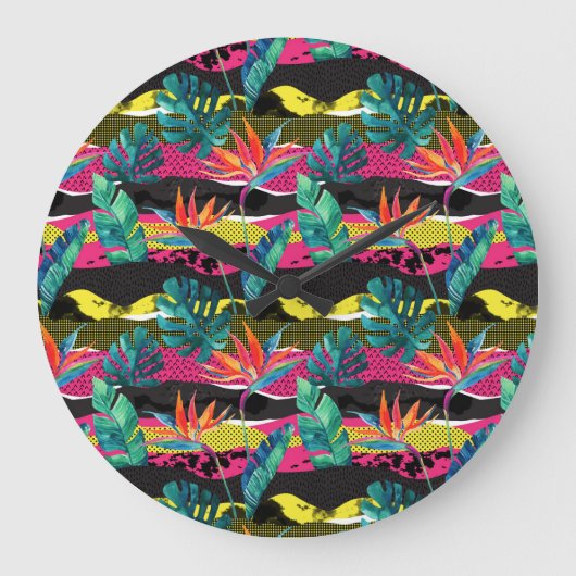 Neon Abstract Tropical Texture Pattern Große Wanduhr (Vorderseite)