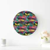 Neon Abstract Tropical Texture Pattern Große Wanduhr (Zuhause)