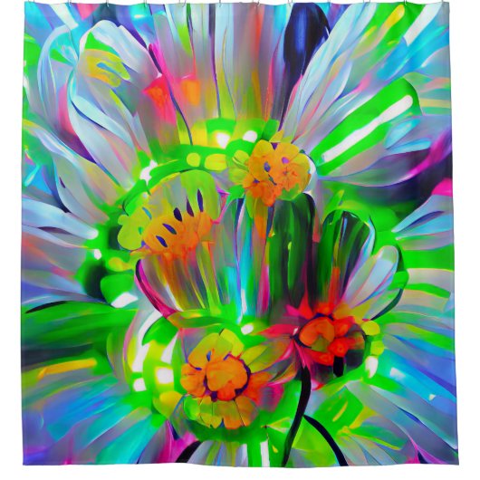 Neon Abstrakt Daisis mit Vivid Colors Duschvorhang (Vorderseite)