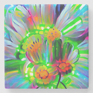 Neon Abstrakt Daisis mit Vivid Colors Steinuntersetzer