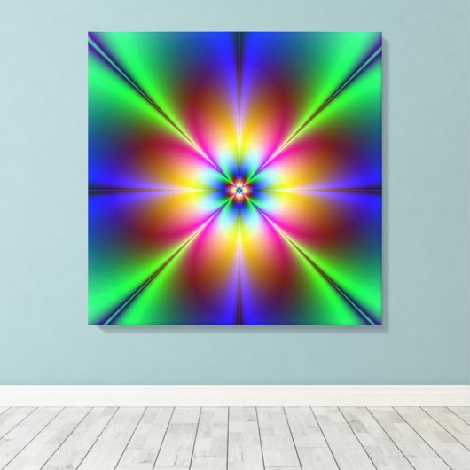 Neon Abstrakt Daisy Wrapped Canvas Print Leinwanddruck (Insitu (Holzboden))