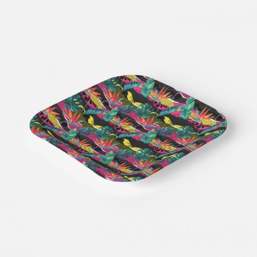 Neon Abstrakt Tropical Texture Pattern Pappteller (Gewinkelt)