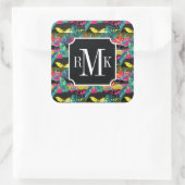Neon Abstrakt Tropical Texture Pattern Quadratischer Aufkleber (Tasche)