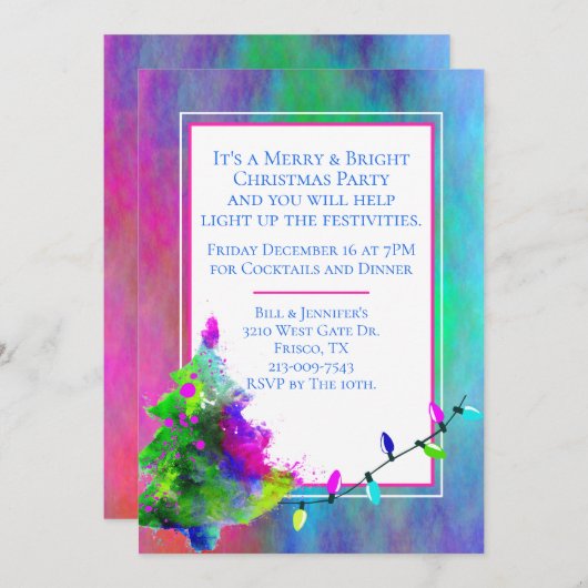 Neon Abstrakt Weihnachts-Party Einladung (Vorne/Hinten)