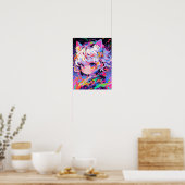 Neon-Abstrakte-Katze-Mädchen-Pop-Art Poster (Küche)