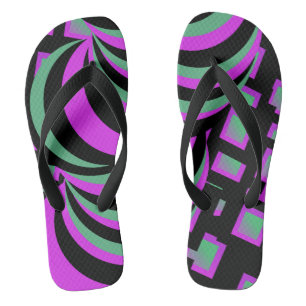 Neon-Abstrakte Tunnelwirbel Rosa Schwarz Badesandalen
