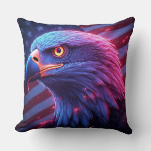 Neon Adler mit amerikanischer Flagge – futuristisc Kissen