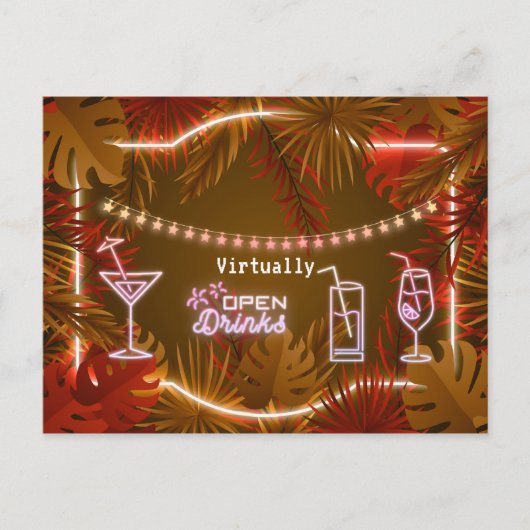Neon Adult Virtual Birthday Party Postkarte (Vorderseite)
