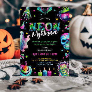 Neon-Albtraum-Halloween-Party Einladung
