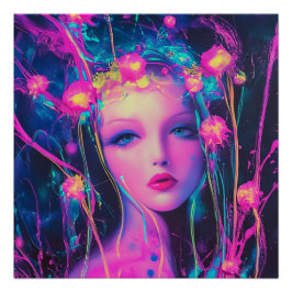 Neon Alien Goddess Poster