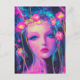 Neon Alien Goddess Postkarte
