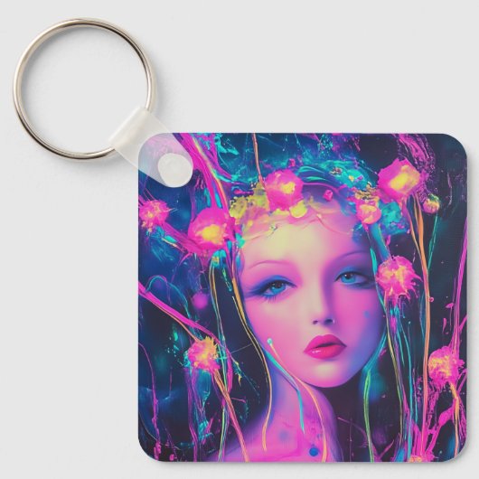 Neon Alien Goddess Schlüsselanhänger (Vorderseite)