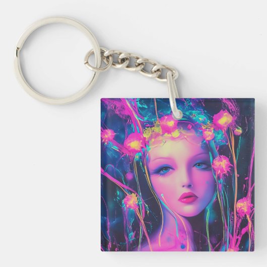 Neon Alien Goddess Schlüsselanhänger (Vorderseite)