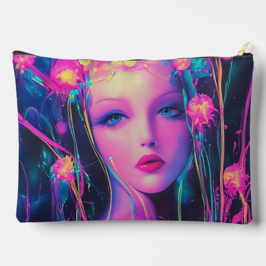 Neon Alien Goddess Zubehörtasche (Rückseite)