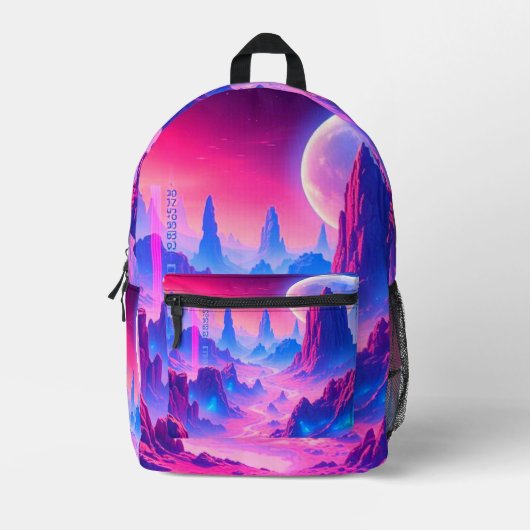 Neon Alien Planet Backpack Bedruckter Rucksack (Vorderseite)