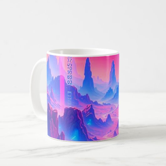Neon Alien Planet Tasse | Sci-Fi Cosmic Coffee Cup (Vorderseite Links)