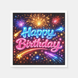 Neon Alles Gute zum Geburtstag Feuerwerk und Stern Serviette