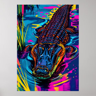 Neon-Alligator-Sumpf-Kunst Poster