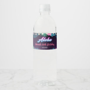 Neon Aloha Birthday Water Flasche Wasserflaschenetikett