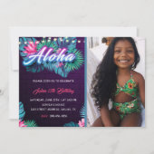 Neon Aloha Tropical Geburtstag mit Foto Einladung (Vorderseite)