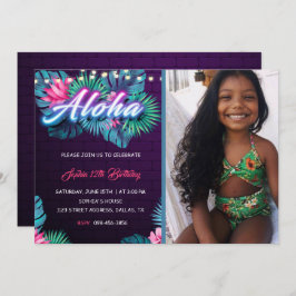 Neon Aloha Tropical Geburtstag mit Foto Einladung