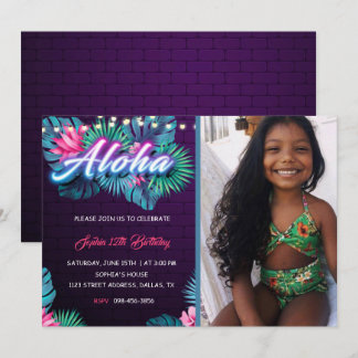 Neon Aloha Tropical Geburtstag mit Foto Einladung