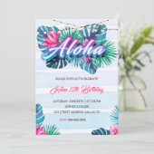 Neon Aloha Tropical zum Geburtstag Einladung (Stehend Vorderseite)