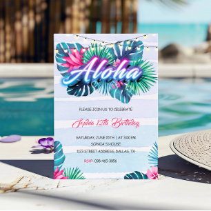 Neon Aloha Tropical zum Geburtstag Einladung